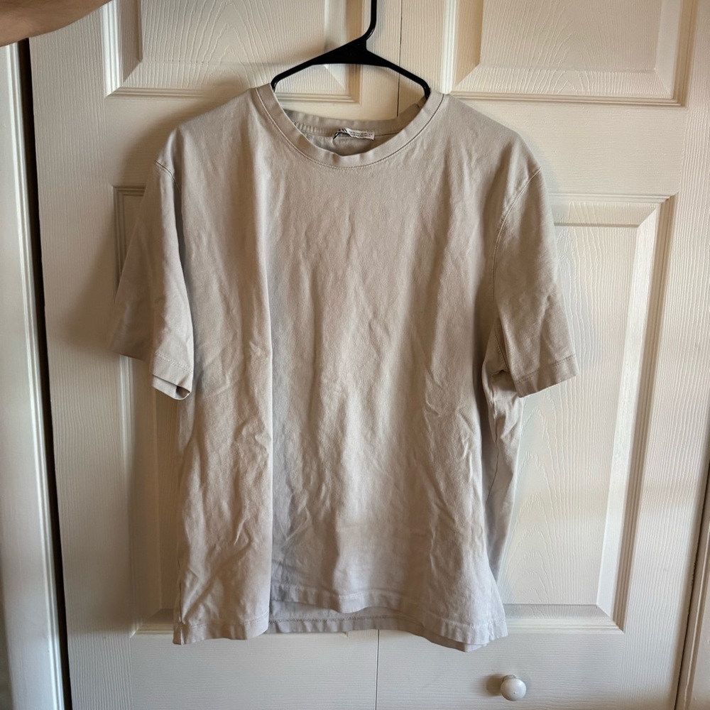 Zara Men's Light Beige Short Sleeve Tee